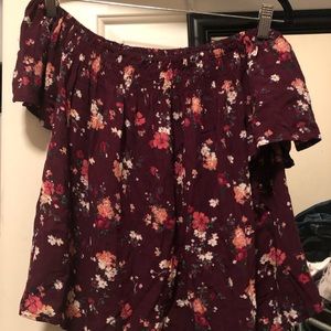 Floral maroon off the shoulder top